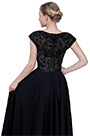 New Black V-Cut Beaded Cap Sleeves Party Evening Dress
