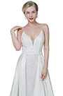 White Sexy V-Cut Sequins Overlay Party Wedding Dress