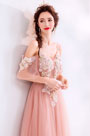 Pink Spaghetti Floral Embroidery Women Party Dress