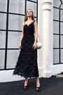 Unique Black Feather Lace Evening Party Dress