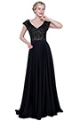 New Black V-Cut Beaded Cap Sleeves Party Evening Dress