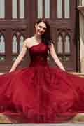 Neuest Weinrot Ein Schulter Ball Party Abendkleid