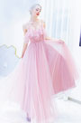 Pink Spaghetti Ruffle  Sequins Prom Party Dress