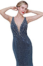 Élégante Robe de Soirée Bleue V Col à Paillettes