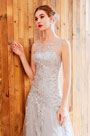 Illusion Neck Embroidery Long Party Prom Dress