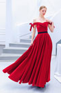 Red Off Shoulder Silk Velvet Party Evening Dress