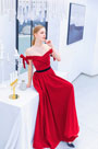 Red Off Shoulder Silk Velvet Party Evening Dress