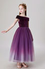 Purple Off Shoulder Wedding Flower Girl Dress