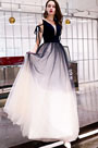 Sexy Spaghetti Deep V-Cut Gradient Party Ball Dress