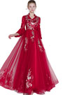 Red V-Cut NeckLine Mid Sleeves Party Ball Gown