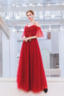 Red Spaghetti Floral Embroidery Women Party Dress