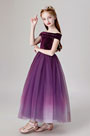 Purple Off Shoulder Wedding Flower Girl Dress