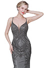New Dark Grey V-Cut Beaded Gorgeous Party Ball Gown