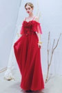 Red Spaghetti Floral Embroidery Women Party Dress
