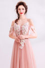 Pink Spaghetti Floral Embroidery Women Party Dress