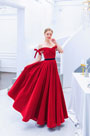 Red Off Shoulder Silk Velvet Party Evening Dress