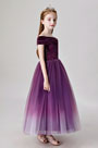 Purple Off Shoulder Wedding Flower Girl Dress