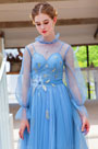 Blaue Hoher Hals Tüll Party Prom Abendkleid