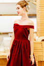 Wine Rot Freischulter Velvet Party Abendkleid