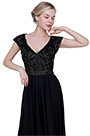 New Black V-Cut Beaded Cap Sleeves Party Evening Dress