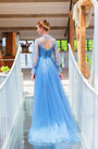 Blaue Hoher Hals Tüll Party Prom Abendkleid