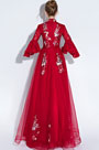 Red V-Cut NeckLine Mid Sleeves Party Ball Gown
