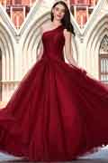 Neuest Weinrot Ein Schulter Ball Party Abendkleid