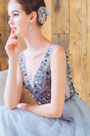 Sparkly Sequins V Cut Beaded Party Evening Dresses
