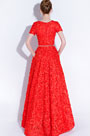Red Short Sleeves Floral Long Party Evening Ball Dress