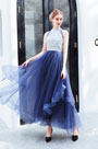 Robe de Bal Bleue En Tulle et Perles Brillants