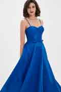 Royal Blue Spaghetti Polyester Bone Tea Length Party Dress