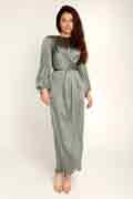 New Women's Elegant Empire Waist Long Sleeve Satin Maxi Dress