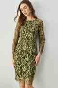 Green Round Long Sleeves Lace Appliques Party Dress / Day Wear