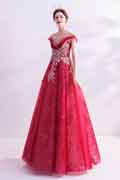 New Red Shiny Beads Tulle Party Evening Dress