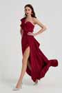 Bordeaux Ein Ruffle Schulter Slit Party Abendkleid