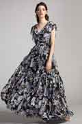 V-Cut Flash Sleeves Printed Summer Party Evening Dress