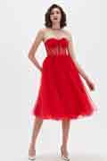 Bright Red Corset Polyester Bone Tulle Party Dress