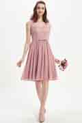 Staubig Rosa V-Schnitt Spitze Brautjunferkleid