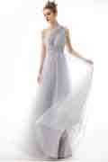 One Shoulder Tulle Crystal A-line Evening Prom Dress