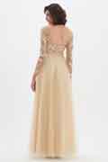 Beige illusion Neckline Lace Appliques Prom Gown Dress