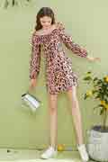 New Long Sleeves Leopard Mini Dress Summer Chiffon Dress