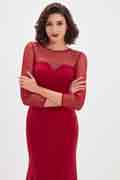 Rot Schatz Mieder Langarm Prom Partykleid