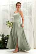 A‑Linien Satin Brautjungfernkleid mit Halter-Ausschnitt, ärmellos und bodenlang für Hochzeiten