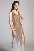 Gradient Gold&Silver sequins High Slit Party Evening Dress