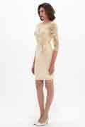 Beige Ausschnitt Stickerei Mutter der Braut Kleid