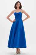 Royal Blue Spaghetti Polyester Bone Tea Length Party Dress