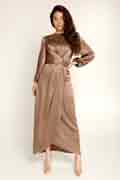 New Women's Elegant Empire Waist Long Sleeve Satin Maxi Dress