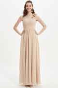 Beige One Shoulder Wedding Party Bridesmaid Dress