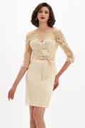 Beige Ausschnitt Stickerei Mutter der Braut Kleid