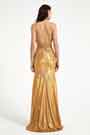 Shiny Gold-Yellow Pleated Elegant Party Evening Dress